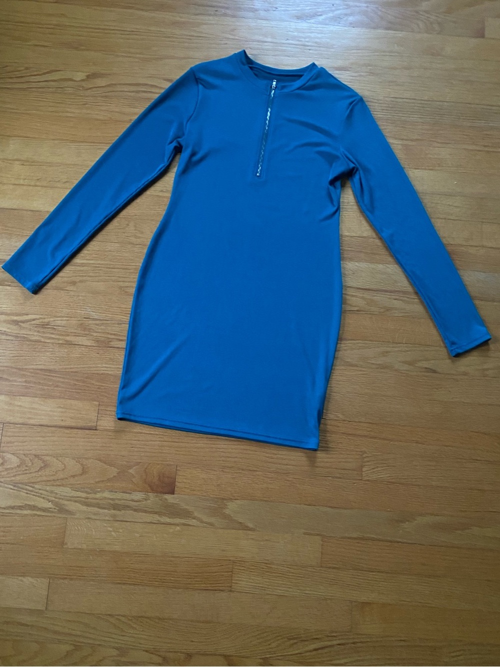 Long Sleeve Teal Bodycon Dress with Front Zip